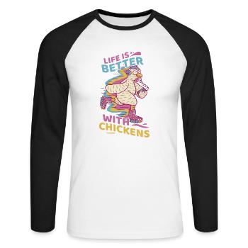 Huhn Bauernhof Geflügel Hahn Hühner Geschenk - Unisex Baseballshirt langarm - Weiß/Schwarz - Vorne - Nik (191cm)