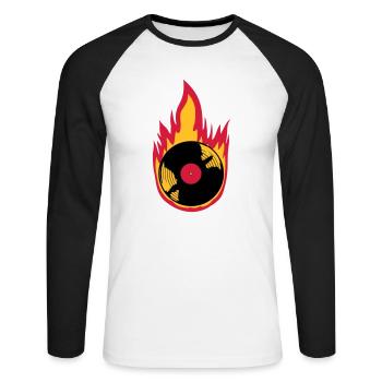Fire Vinyl Record Music - Unisex Long Sleeve Baseball T-Shirt - white/black - Front - Nik (191cm)
