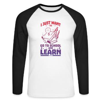 ich möchte in die Schule und lernen - Unisex Baseballshirt langarm - Weiß/Schwarz - Vorne - Nik (191cm)