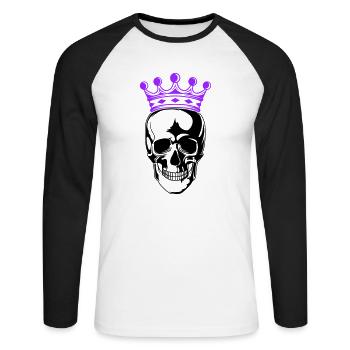 Roi du crâne - T-shirt baseball manches longues Homme - blanc/noir - Devant - Nik (191cm)