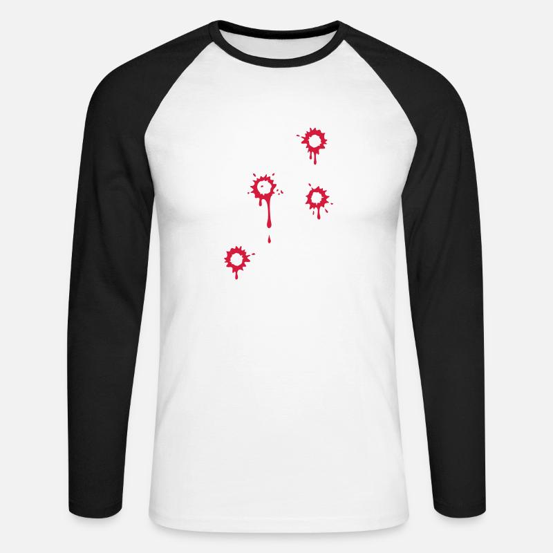 4 EINSCHUSS LÖCHER - Unisex Baseballshirt langarm - Weiß/Schwarz