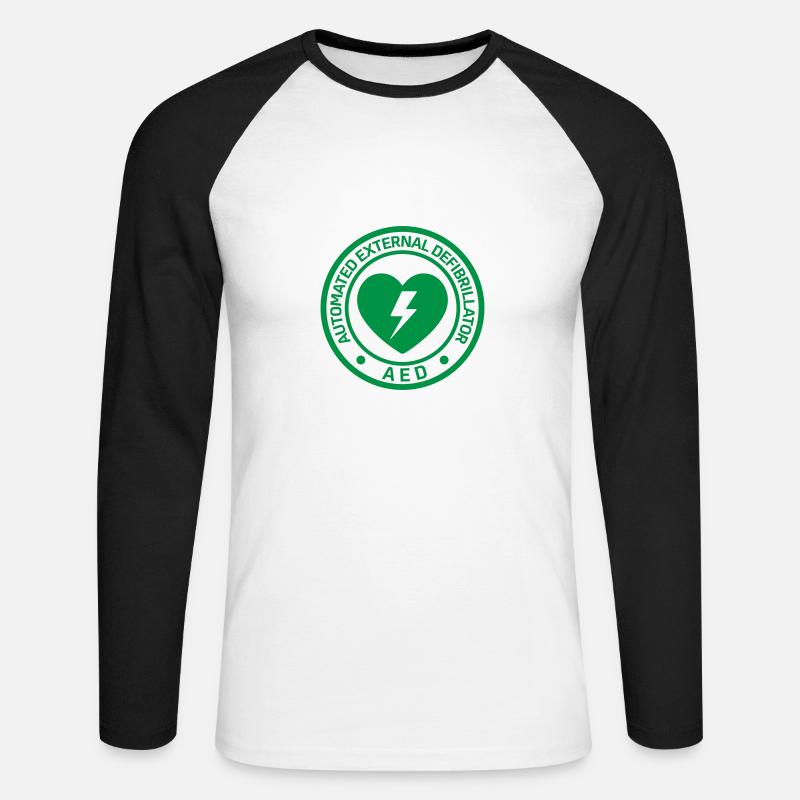 AED Notfall-Defibrillator Erste Hilfe - Unisex Baseballshirt langarm - Weiß/Schwarz