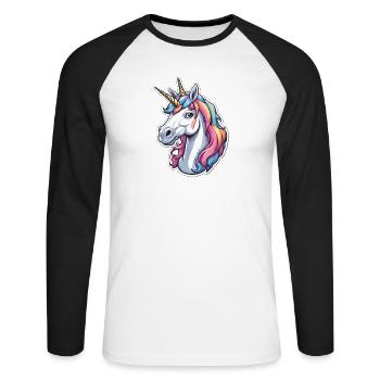 Merveille de licorne colorée - T-shirt baseball manches longues Homme - blanc/noir - Devant - Nik (191cm)
