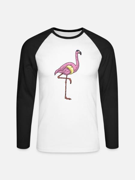 Flamingo Schwimmen Schwimmring Sommer - Unisex Baseballshirt langarm - Weiß/Schwarz