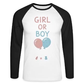 Gender Reveal Mädchen- oder Jungenbabyshower Schwangerschaft - Unisex Baseballshirt langarm - Weiß/Schwarz - Vorne - Nik (191cm)