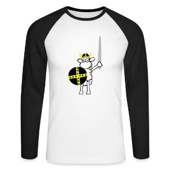 wikinger3 - Unisex Baseballshirt langarm - Weiß/Schwarz - Vorne - Nik (191cm)