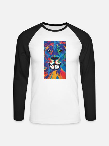 Lion Löwe Leeuw Leon - Unisex Baseballshirt langarm - Weiß/Schwarz