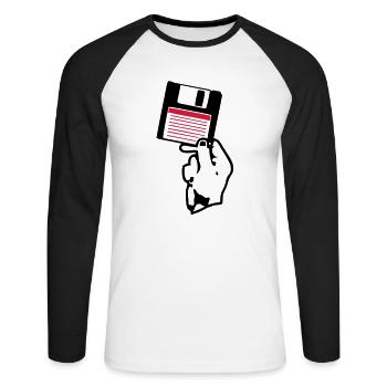 disquette disk scheibe disco main hand - T-shirt baseball manches longues Homme - blanc/noir - Devant - Nik (191cm)