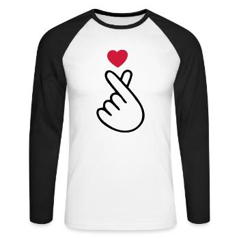 ♥I Love You-Cute Korean Finger Heart Sign♥ - Unisex Long Sleeve Baseball T-Shirt - white/black - Front - Nik (191cm)