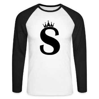 buchstabe S Krone - Unisex Baseballshirt langarm - Weiß/Schwarz - Vorne - Nik (191cm)