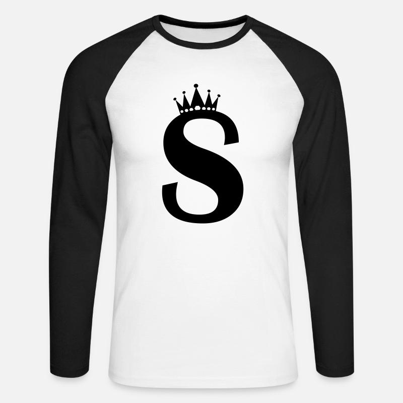 buchstabe S Krone - Unisex Baseballshirt langarm - Weiß/Schwarz