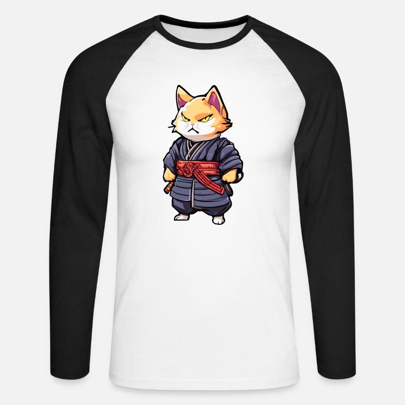 Samurai-Katze #6 - Unisex Baseballshirt langarm - Weiß/Schwarz