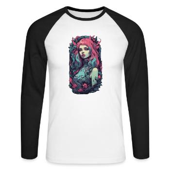 Gothic Pastell Aesthetic E-Girl Streetwear - Unisex Baseballshirt langarm - Weiß/Schwarz - Vorne - Nik (191cm)