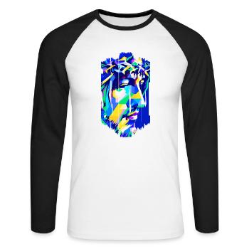 Jésus Bible Religion Chrétienne Croix Chrétienne Chrétienne - T-shirt baseball manches longues Homme - blanc/noir - Devant - Nik (191cm)