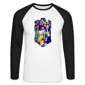 Jésus Bible Religion Chrétienne Croix Chrétienne Chrétienne - T-shirt baseball manches longues Homme - blanc/noir - Devant - Nik (191cm)