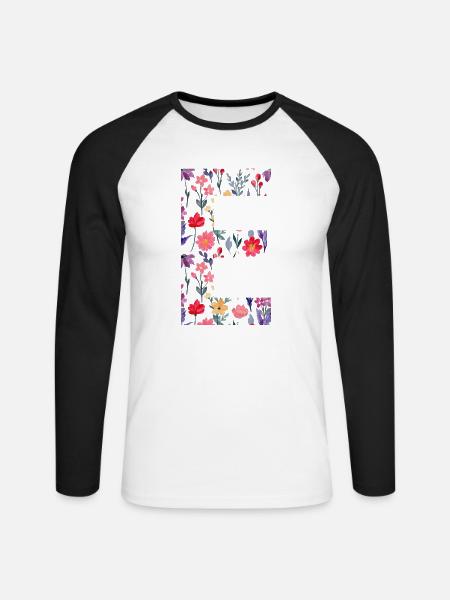 Personalisierter Blumenbuchstabe E - Geschenkidee - Unisex Baseballshirt langarm - Weiß/Schwarz