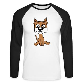 chien assis mignon petit chiot heureux animal de compagnie - T-shirt baseball manches longues Homme - blanc/noir - Devant - Nik (191cm)