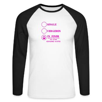 Beziehung Katzen liebe CHAUSIE KATZE - Unisex Baseballshirt langarm - Weiß/Schwarz - Vorne - Nik (191cm)
