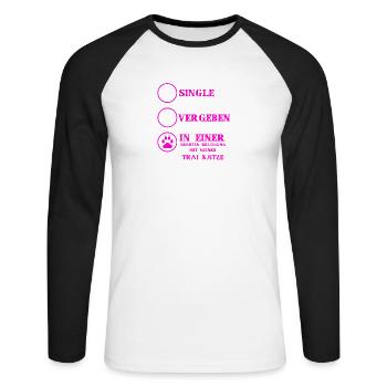 Beziehung Katzen liebe THAI KATZE - Unisex Baseballshirt langarm - Weiß/Schwarz - Vorne - Nik (191cm)