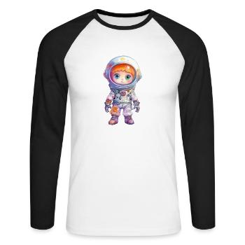 Dessin à l’aquarelle d’astronaute - T-shirt baseball manches longues Homme - blanc/noir - Devant - Nik (191cm)