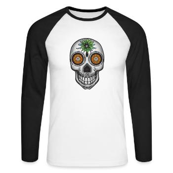 Skull Mexican Style, Día de Muertos - Unisex Baseballshirt langarm - Weiß/Schwarz - Vorne - Nik (191cm)