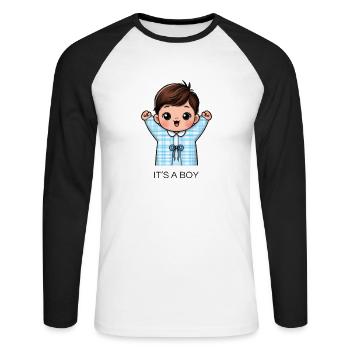 IT S A BOY - Unisex Baseballshirt langarm - Weiß/Schwarz - Vorne - Nik (191cm)