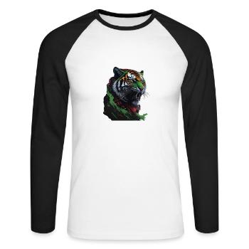 Beau tigre Steampunk - T-shirt baseball manches longues Homme - blanc/noir - Devant - Nik (191cm)