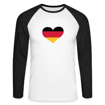 Deutschland Herz; Heart Germany - T-shirt baseball manches longues Homme - blanc/noir - Devant - Nik (191cm)