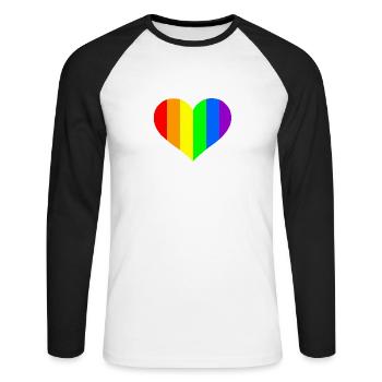 Regenbogen Herz - Unisex Baseballshirt langarm - Weiß/Schwarz - Vorne - Nik (191cm)