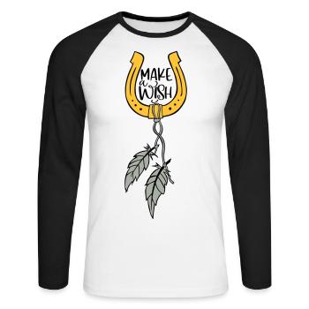 SOUHAIT SABOTS CHEVAL RÊVES CHEVAUX MOTIF DE SOUHAIT - T-shirt baseball manches longues Homme - blanc/noir - Devant - Nik (191cm)