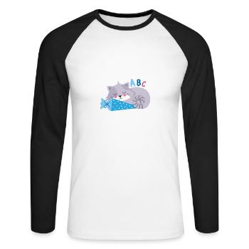 Chat avec cône d’école inscription à l’école - T-shirt baseball manches longues Homme - blanc/noir - Devant - Nik (191cm)