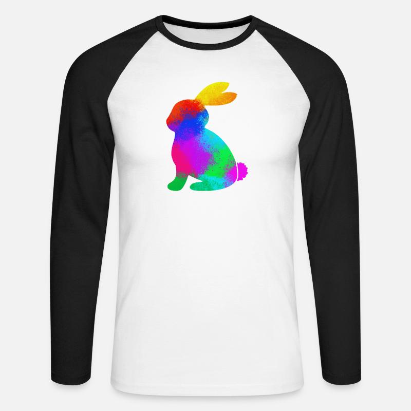 bunter Hase - Unisex Baseballshirt langarm - Weiß/Schwarz