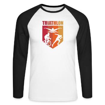 Triathlon Schwimmen Radfahren Laufen Sport - Unisex Baseballshirt langarm - Weiß/Schwarz - Vorne - Nik (191cm)