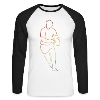 Croquis de joueur de rugby - T-shirt baseball manches longues Homme - blanc/noir - Devant - Nik (191cm)