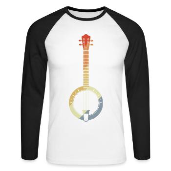 Dessin rétro banjo - T-shirt baseball manches longues Homme - blanc/noir - Devant - Nik (191cm)