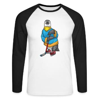 Pinguin Eishockey Eishockeyschläger - Unisex Baseballshirt langarm - Weiß/Schwarz - Vorne - Nik (191cm)
