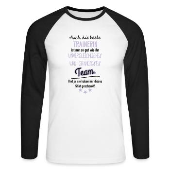 Beste Trainerin Shirt - Unisex Baseballshirt langarm - Weiß/Schwarz - Vorne - Nik (191cm)