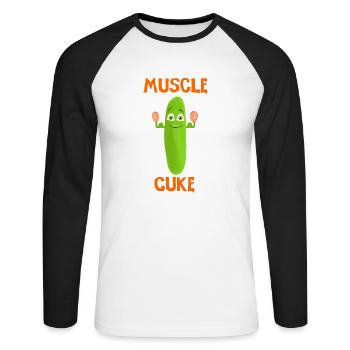 Muskelmann Gurke muscle cuke vegan und lustig - Unisex Baseballshirt langarm - Weiß/Schwarz - Vorne - Nik (191cm)