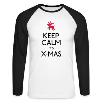 Keep Calm X-mas - T-shirt baseball manches longues Homme - blanc/noir - Devant - Nik (191cm)