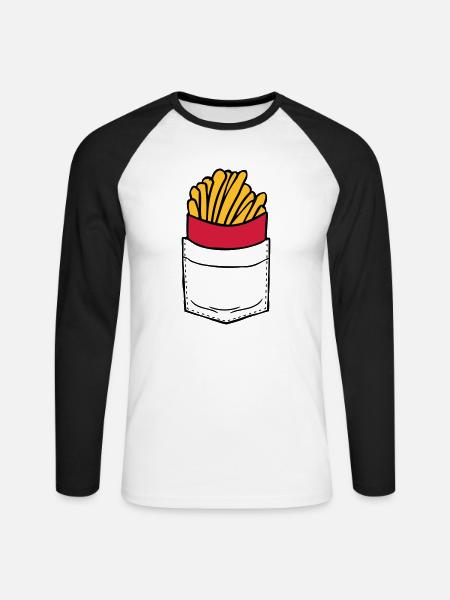 Brusttasche Pommes Frites - Unisex Baseballshirt langarm - Weiß/Schwarz