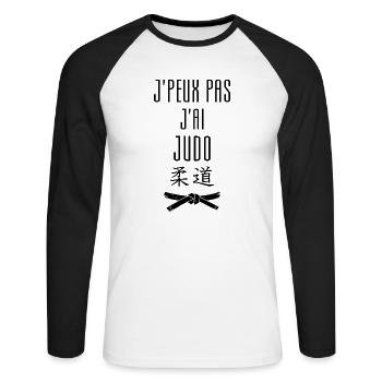 Judo , Judoka , Dojo , Martial Art - T-shirt baseball manches longues Homme - blanc/noir - Devant - Nik (191cm)