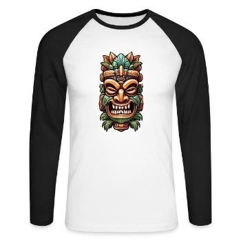 Tiki / Hawaii / Tropical / Island / Culture / Logo - Unisex Long Sleeve Baseball T-Shirt - white/black - Front - Nik (191cm)