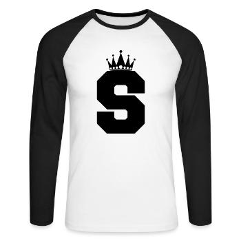 buchstabe S Krone - Unisex Baseballshirt langarm - Weiß/Schwarz - Vorne - Nik (191cm)