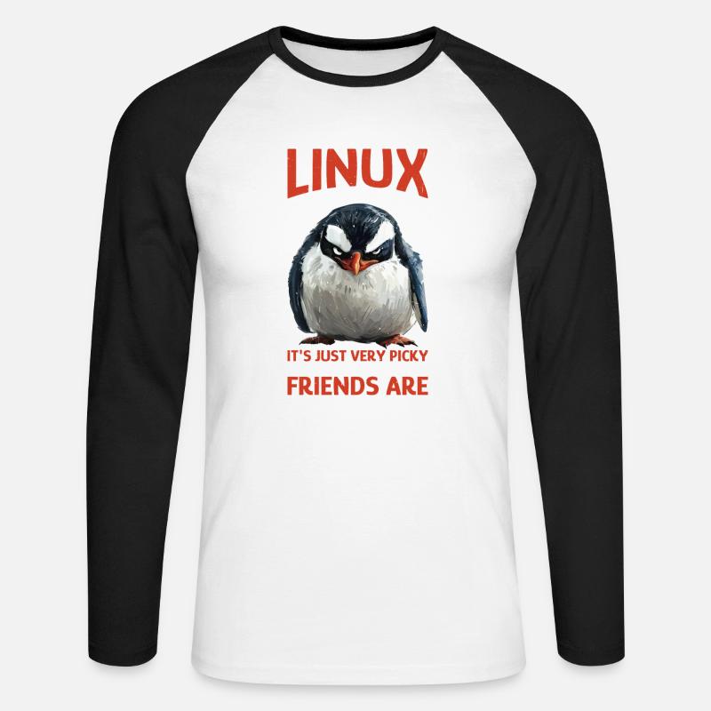 Linux Is User-Friendly Just Picky About Friends - Unisex Baseballshirt langarm - Weiß/Schwarz