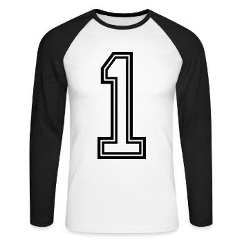 1 Zahl symbol - Unisex Baseballshirt langarm - Weiß/Schwarz - Vorne - Nik (191cm)
