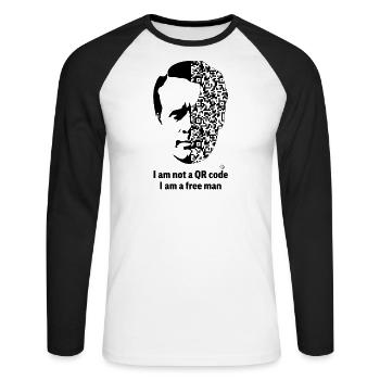 I Am Not A QR Code, I Am A Free Man - T-shirt baseball manches longues Homme - blanc/noir - Devant - Nik (191cm)