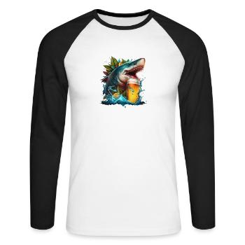 Cool shark drinking beer - Unisex Long Sleeve Baseball T-Shirt - white/black - Front - Nik (191cm)