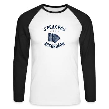 j peux pas j ai Accordéon - T-shirt baseball manches longues Homme - blanc/noir - Devant - Nik (191cm)