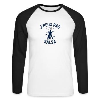 J peux pas j ai Salsa - T-shirt baseball manches longues Homme - blanc/noir - Devant - Nik (191cm)