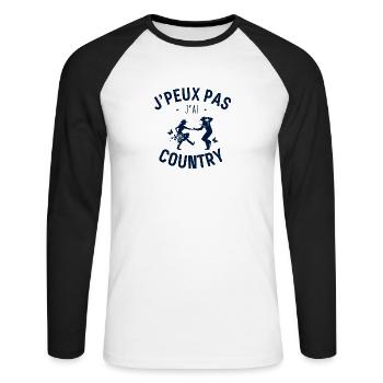J peux pas j ai Country - T-shirt baseball manches longues Homme - blanc/noir - Devant - Nik (191cm)
